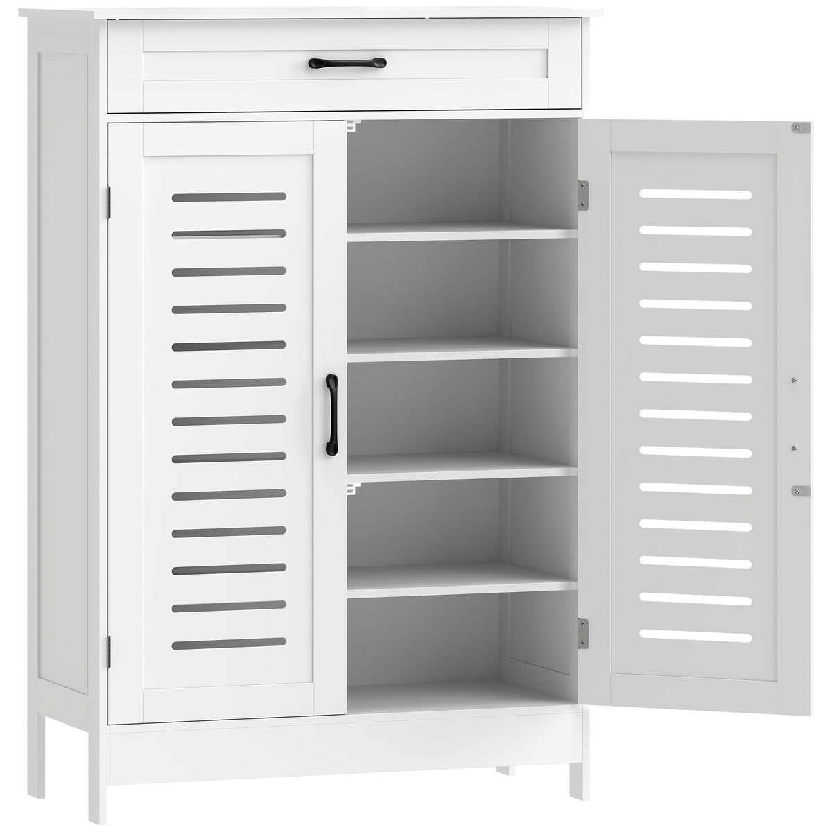 HOMCOM Shoe Cabinet with Louvered Doors, Modern Shoe Storage Cabinet with Drawer and Adjustable Shelves, White