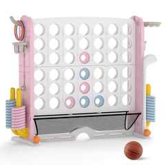 Jumbo 4-in-a Row Game Set with Basketball Hoop and 42 Rings-Pink & White