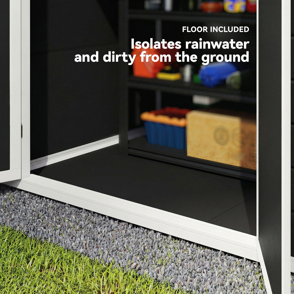 Outsunny 6'x4.5' Garden Storage Shed, Lockable Garden Shed with Double Doors, Window, Vent and Plastic Roof, Black