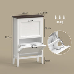 HOMCOM Shoe Cabinet with 2 Flip Drawers, Farmhouse Narrow Shoe Storage Cabinet with Adjustable Shelves, White