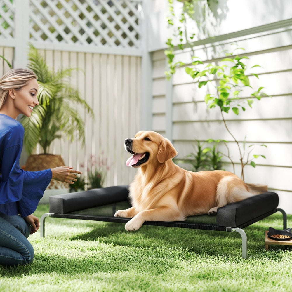 PawHut Elevated Dog Bed with Removable Bolsters, Raised Dog Bed for Large Breeds, Portable Indoor & Outdoor Pet Cots, Black