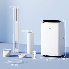 HOMCOM Portable Air Conditioner 12000 BTU BTU, 4-in-1 Air Conditioning Unit, Dehumidifier, Cooling, Fan, Child Lock, 40m²