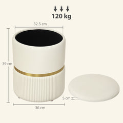 HOMCOM Round Storage Stool, Velvet-feel Fabric Upholstered Vanity Stool with Removable Top, Padded Seat and Hidden Space, Beige