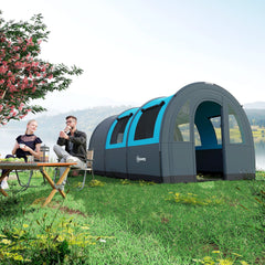 Outsunny Six Man Duo Room Tunnel Tent, with Accessories - Grey/Blue