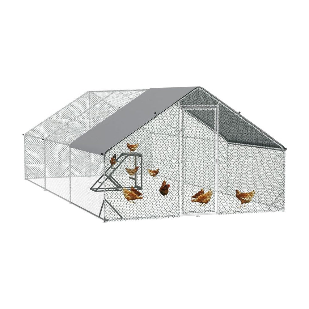PawHut Walk-in Galvanised Steel Chicken Run with Chicken Activity Shelf and Cover, 3 x 6 x 2m