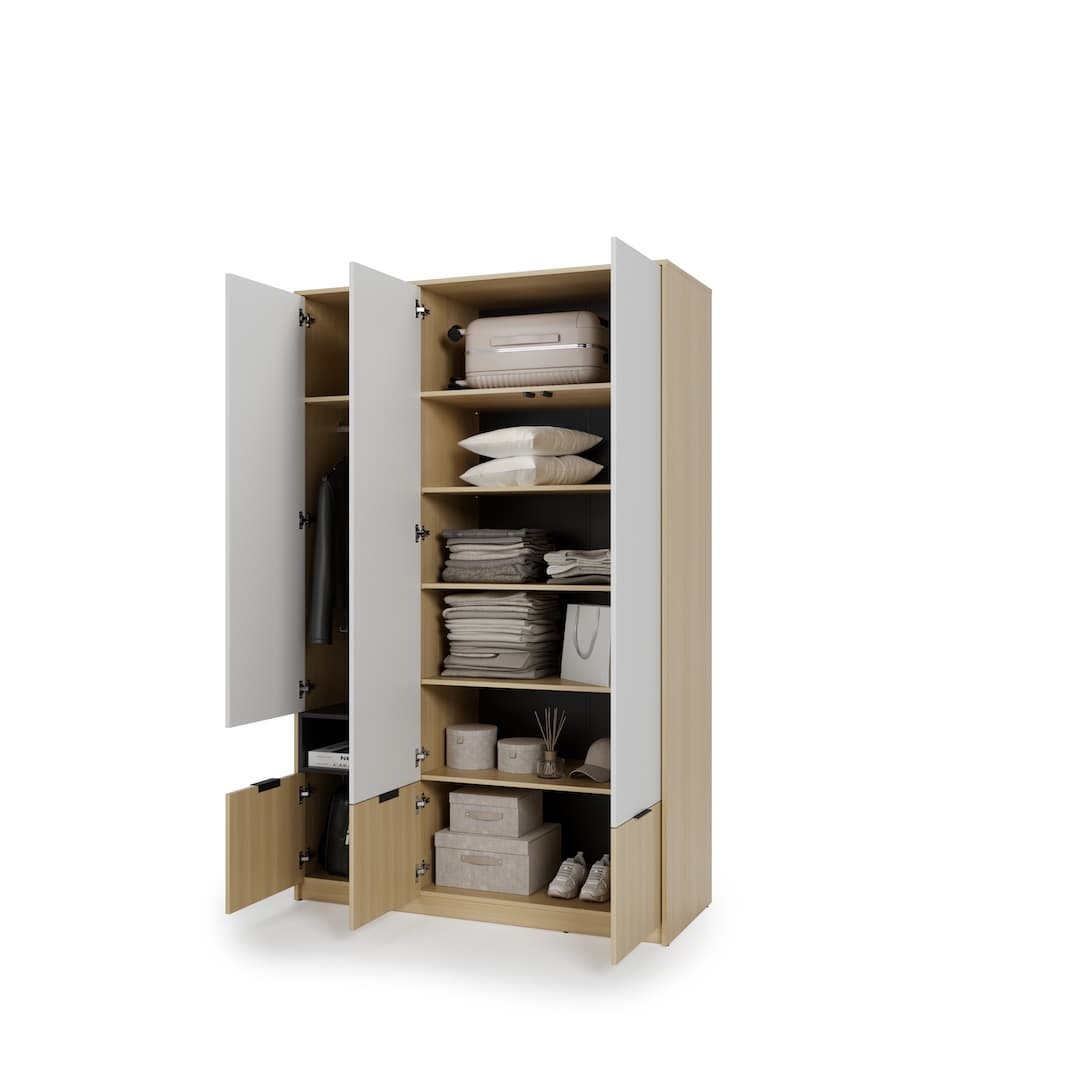 Kanu KN-03 Hinged Door Wardrobe 140cm in White, image 6