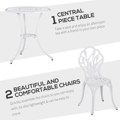 Outsunny 3 Piece Patio Bistro Set for 2, Outdoor Aluminium Garden Table and Chairs with Umbrella Hole for Balcony, White