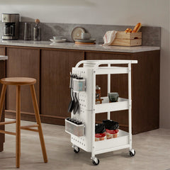 3-Tier Rolling Storage Organizer Cart with Dual DIY Pegboards-White