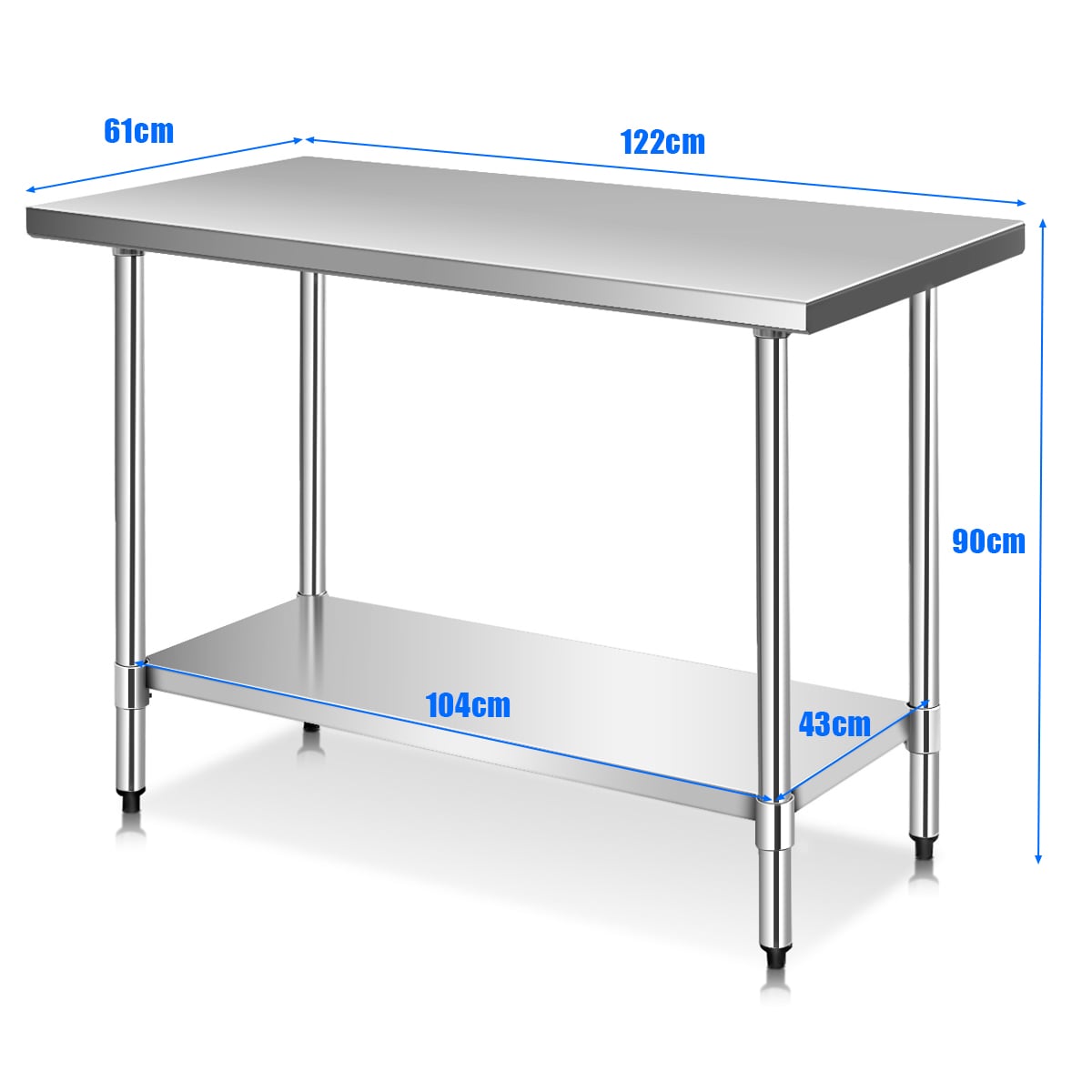Kitchen Table with Height Adjustable Shelf and Adjustable Feet-61 x 122 cm