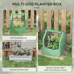 Outsunny 61 x 61cm Garden Planter Bed, with Cover - Green and Silver