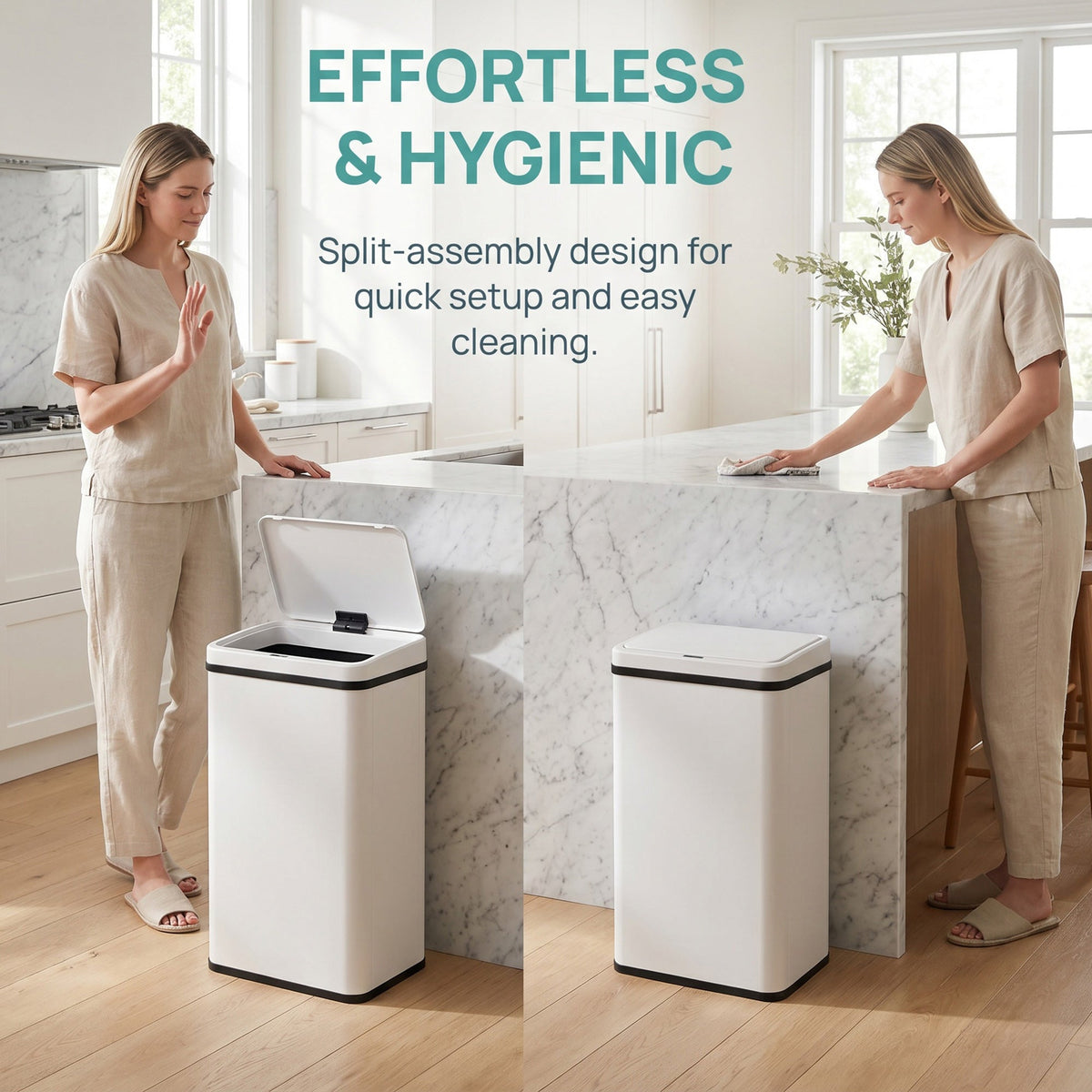 HOMCOM 40L Sensor Bin with Soft-Close Lid, Stainless Steel Automatic Touchless Motion Sensor Kitchen Bin, White
