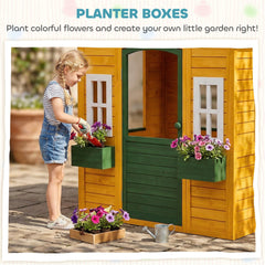 AIYAPLAY Outdoor Kids Playhouse, Wooden Wendy House with Door, 3 Windows, 2 Flower Boxes for Garden, Indoor Playroom