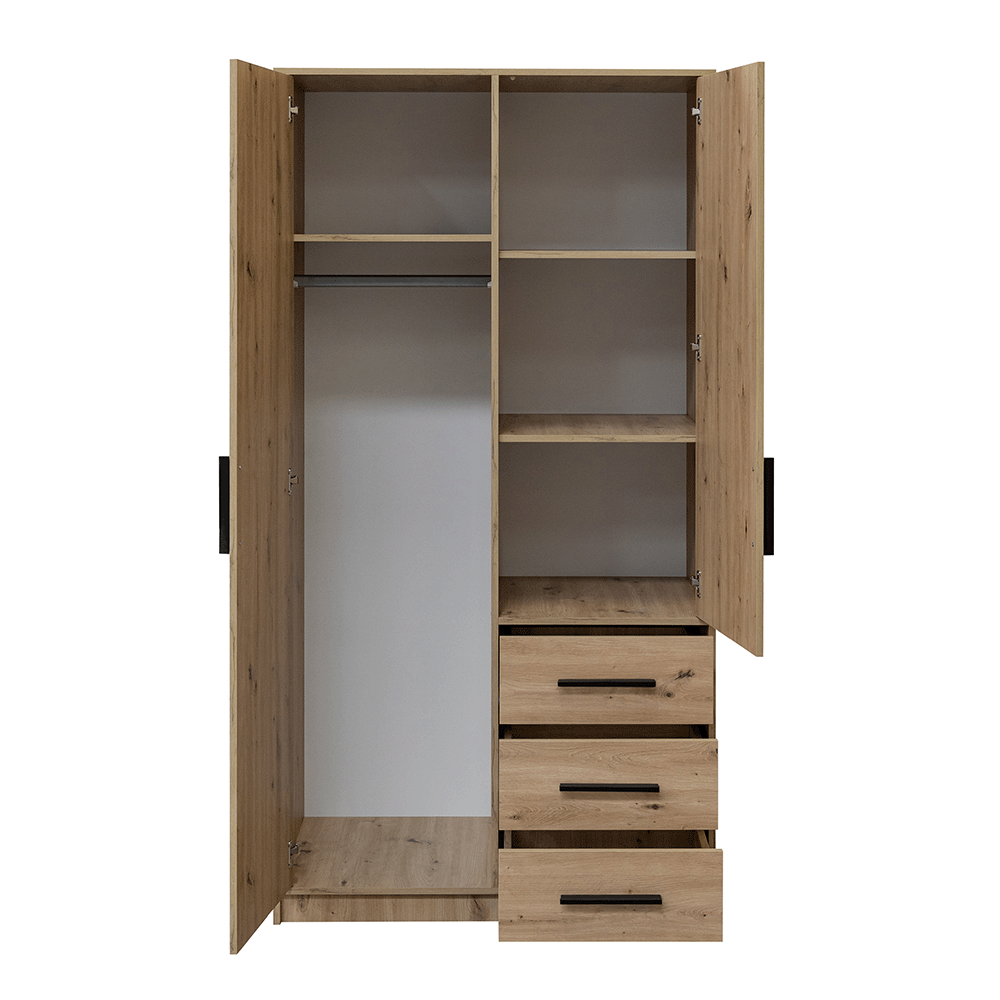 Oak Artisan Mirrored Hinged Door Wardrobe 100cm – TELFORD D2