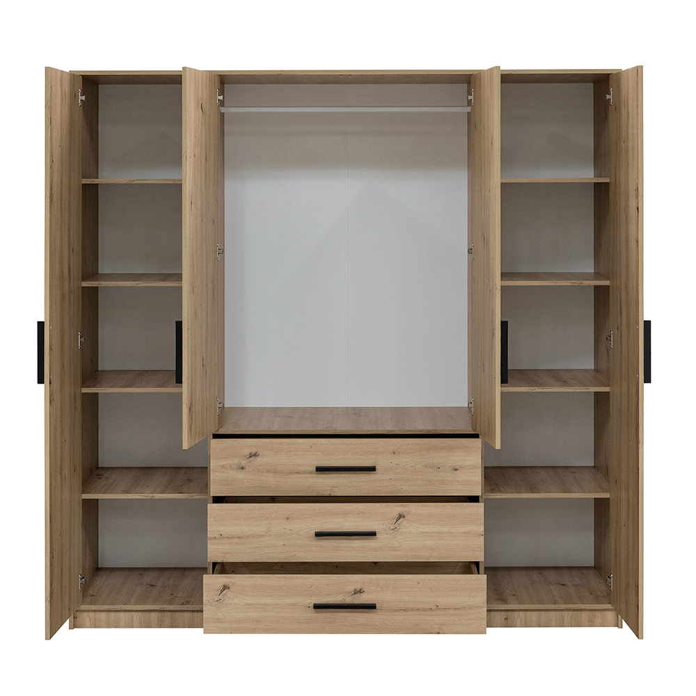 Oak Artisan Mirrored Hinged Door Wardrobe 196cm – TELFORD D4