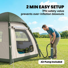 Outsunny Inflatable Camping Tent with Rainfly, 3 Man Air Tent 3000mm Waterproof Blow Up Tents, Beige
