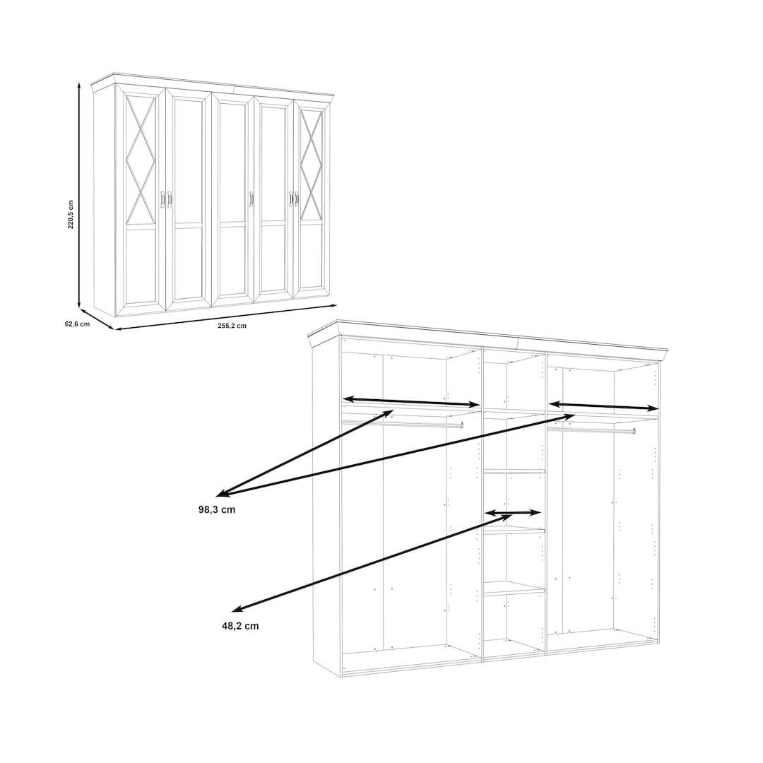 Kashmir Hinged Door Wardrobe 255cm in White, image 7