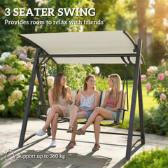 Outsunny 3 Seater Swing Chair, Garden Swing Bench with Adjustable Tilting Canopy, Breathable Mesh Seat 360 kg Capacity, White