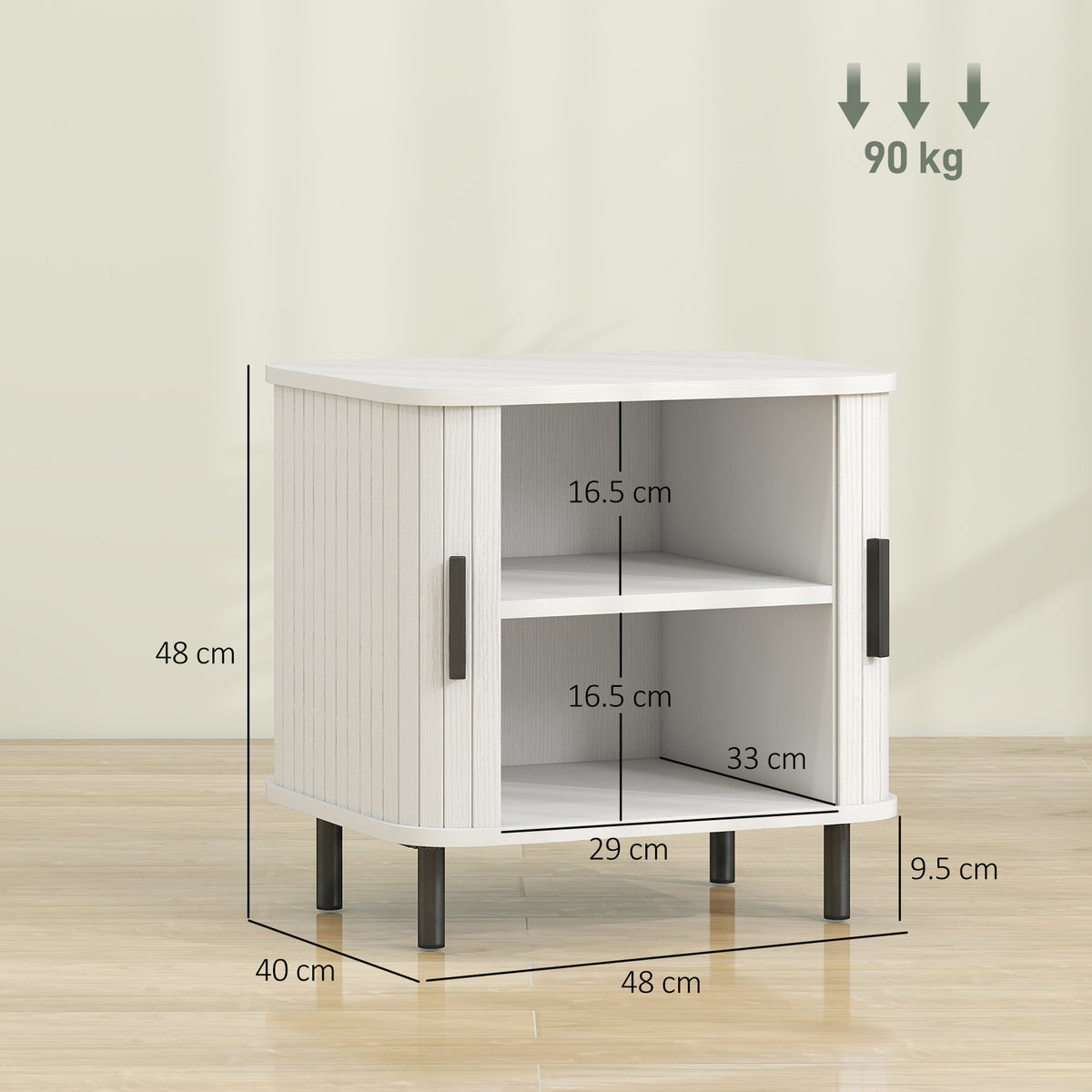 HOMCOM Nightstand with Sliding Doors and Metal Legs White Wood Effect
