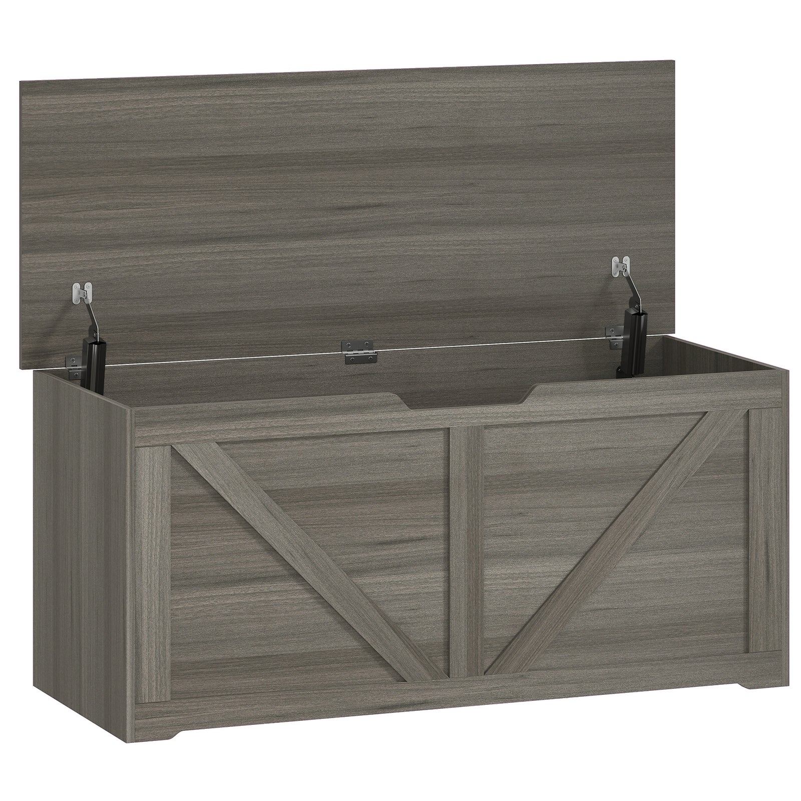 HOMCOM 127L Home Storage Box, with Safety Hinges - Dark Grey Wood-Effect