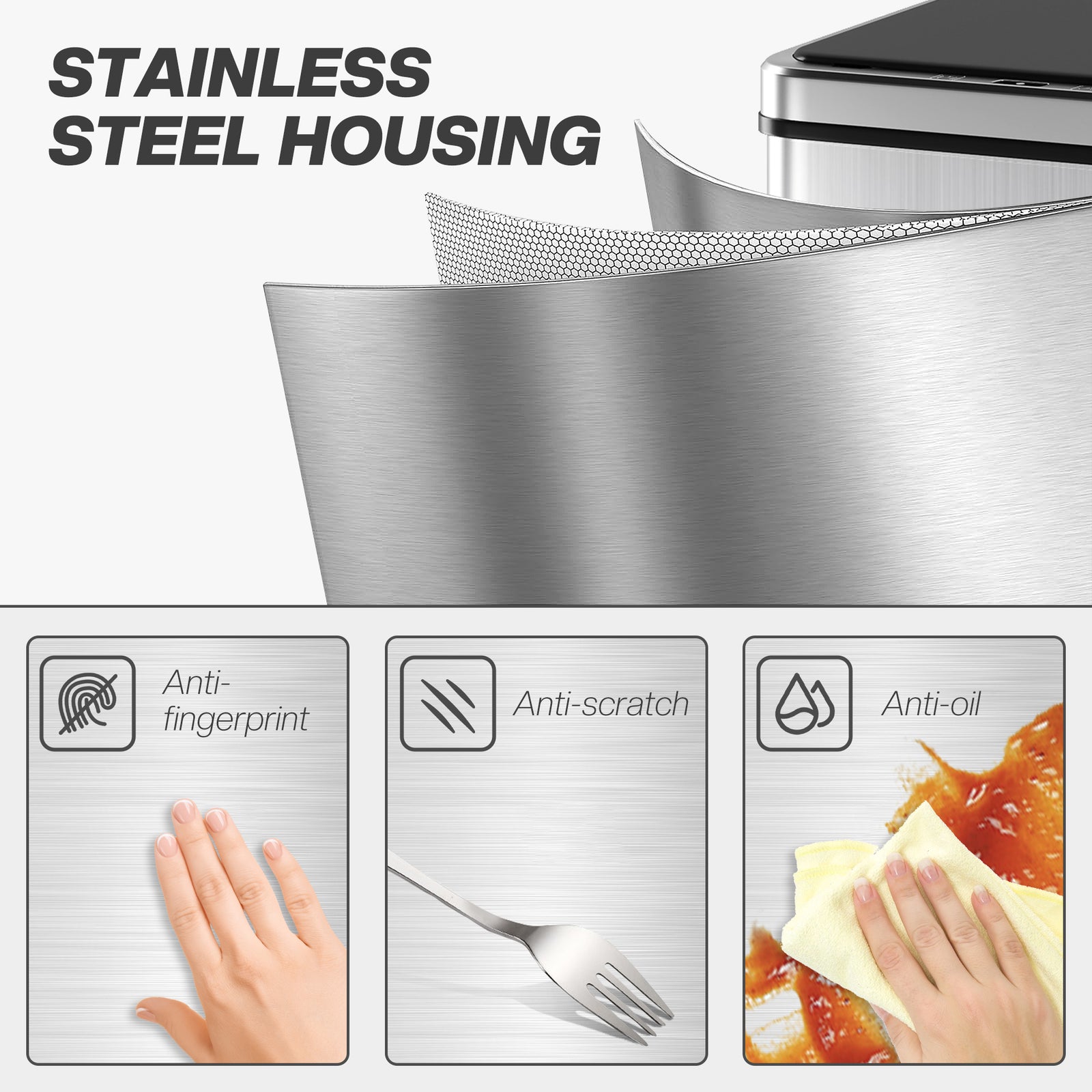 HOMCOM 50L Sensor Bin with Soft-Close Lid, Stainless Steel Automatic Touchless Motion Sensor Kitchen Bin, Silver Tone