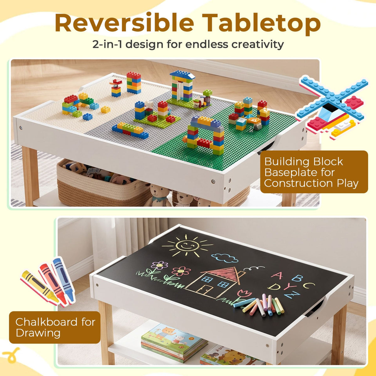 Kids Activity Table with Reversible Double-Sided Top in White, image 6