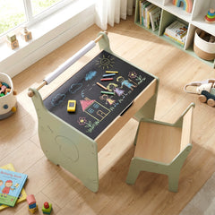 Kids Art Table and Chair Set with Paper Roll for Drawing-Green