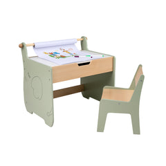 Kids Art Table and Chair Set with Paper Roll for Drawing-Green