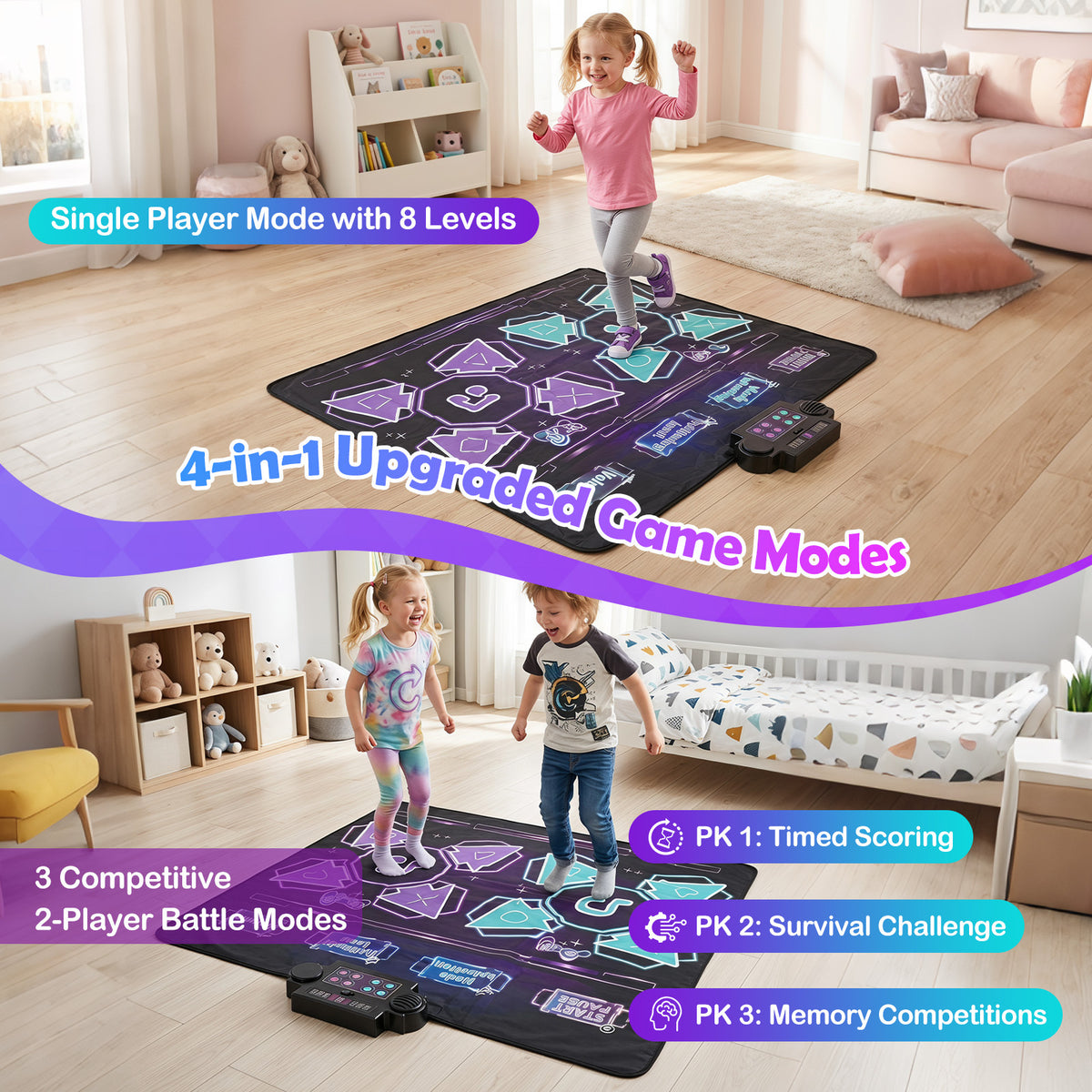 Kids Dance Mat Electronic Playmat with 4 Modes and 3 LED Speeds