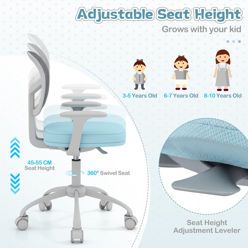 Diagram showing the adjustable seat height of the kids desk chair