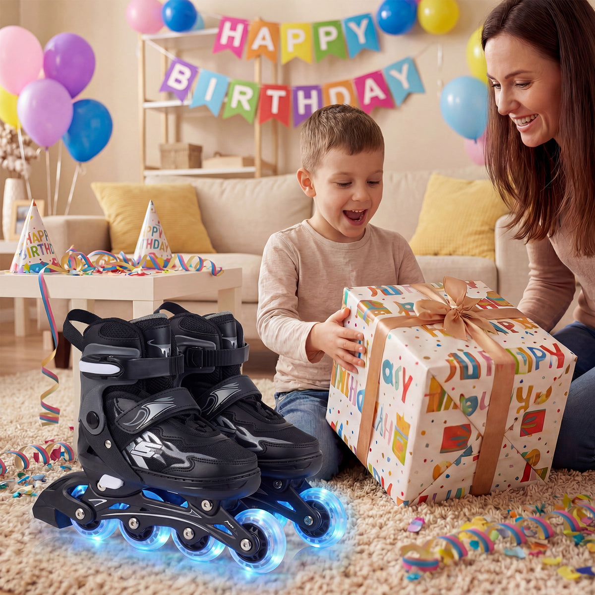 Kids Inline Skates with 4 Illuminated Wheels and Safety Protection for Boys Girls Ages 5-7-Grey