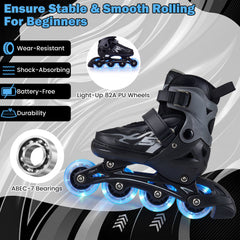 Kids Inline Skates with 4 Illuminated Wheels and Safety Protection for Boys Girls Ages 5-7-Grey