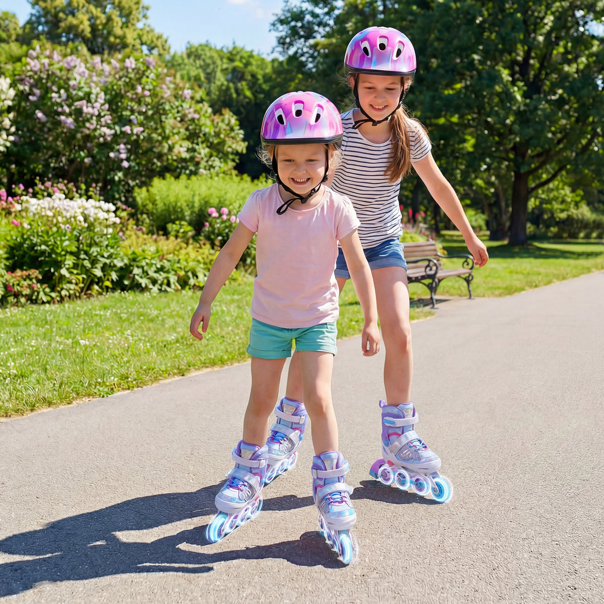 Kids Inline Skates with Full Light Up PU Wheels Adjustable Length for Beginners-Blue
