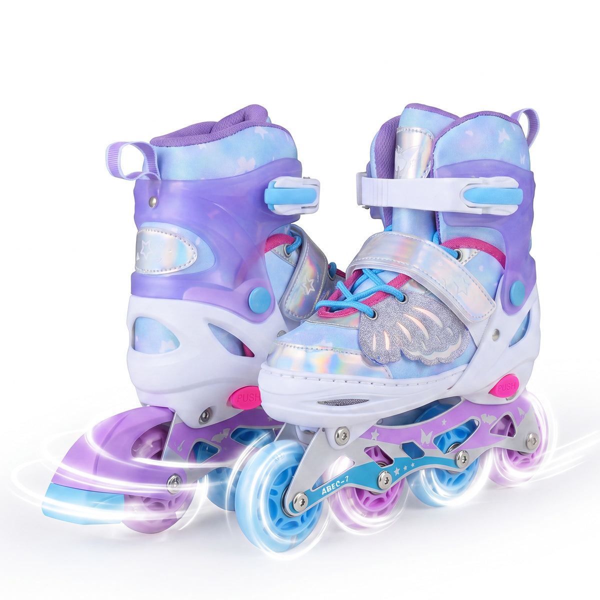 Kids Inline Skates with Full Light Up PU Wheels Adjustable Length for Beginners-Blue