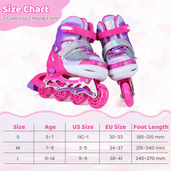 Kids Inline Skates with Full Light Up PU Wheels Adjustable Length for Beginners-Pink