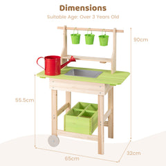 Kids Mud Kitchen Outdoor Play Pretend Kitchen with Removable Pots and Storage Box for Boys Girls Aged 3+-Natural