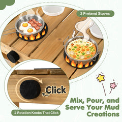 Kids Mud Kitchen with Planter Box and 8 Accessories for Toddlers Aged 3+-Natrual