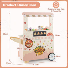 Kids Pizza Food Truck Wooden Pretend Play Snack Cart with Oven-Pink