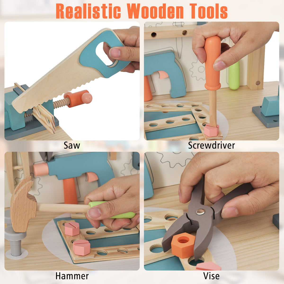 Kids Play Tool Workbench with Rich Tool Set and Realistic Accessories