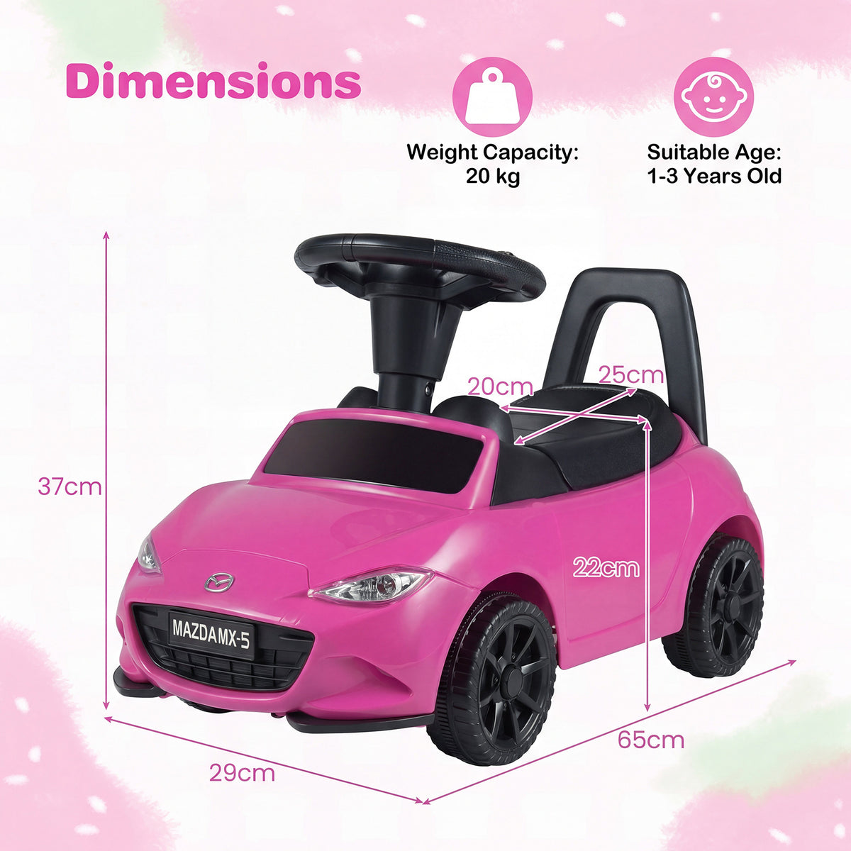 Kids Ride On Sliding Toy Mazda Licensed with Under-Seat Storage for Toddlers-Pink