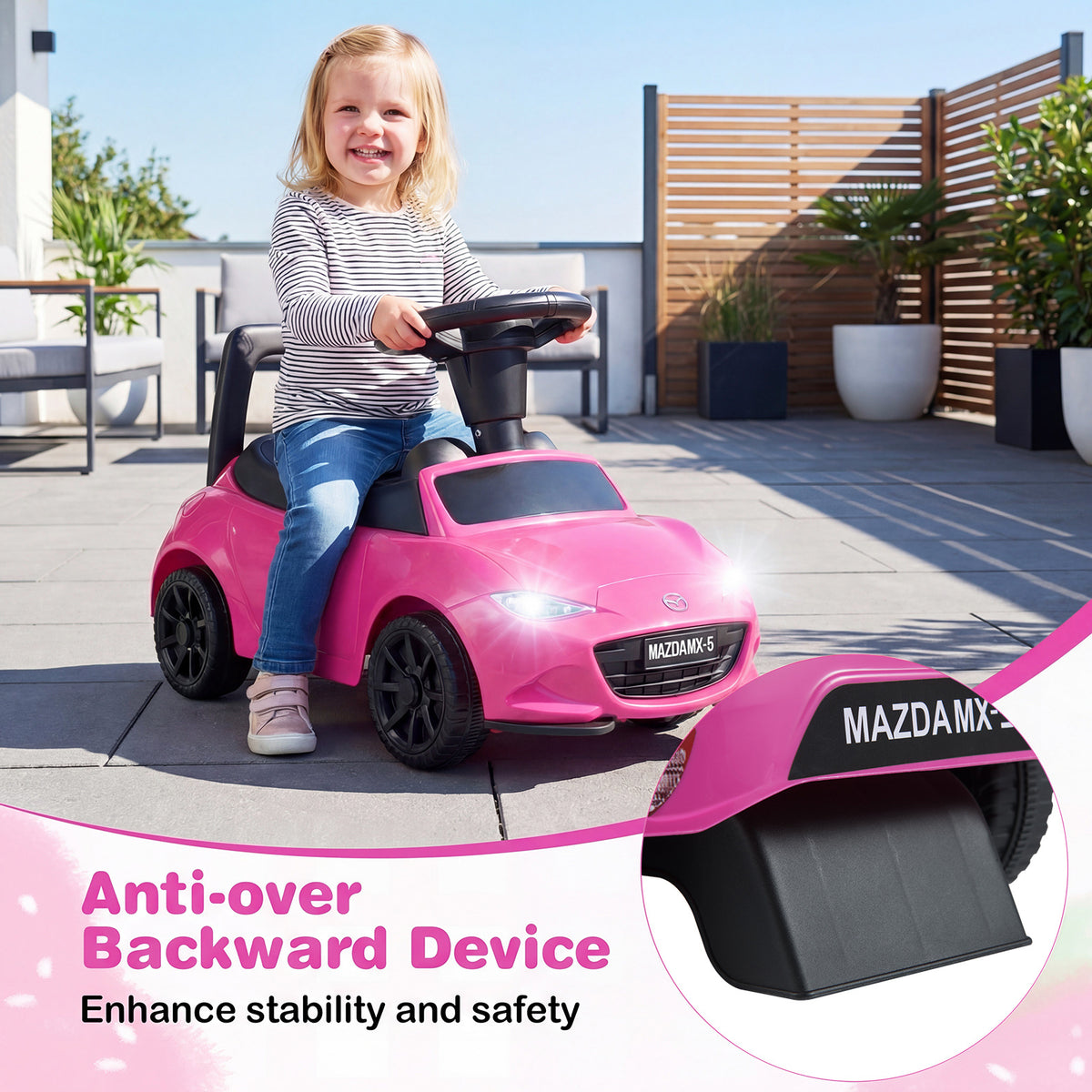 Kids Ride On Sliding Toy Mazda Licensed with Under-Seat Storage for Toddlers-Pink