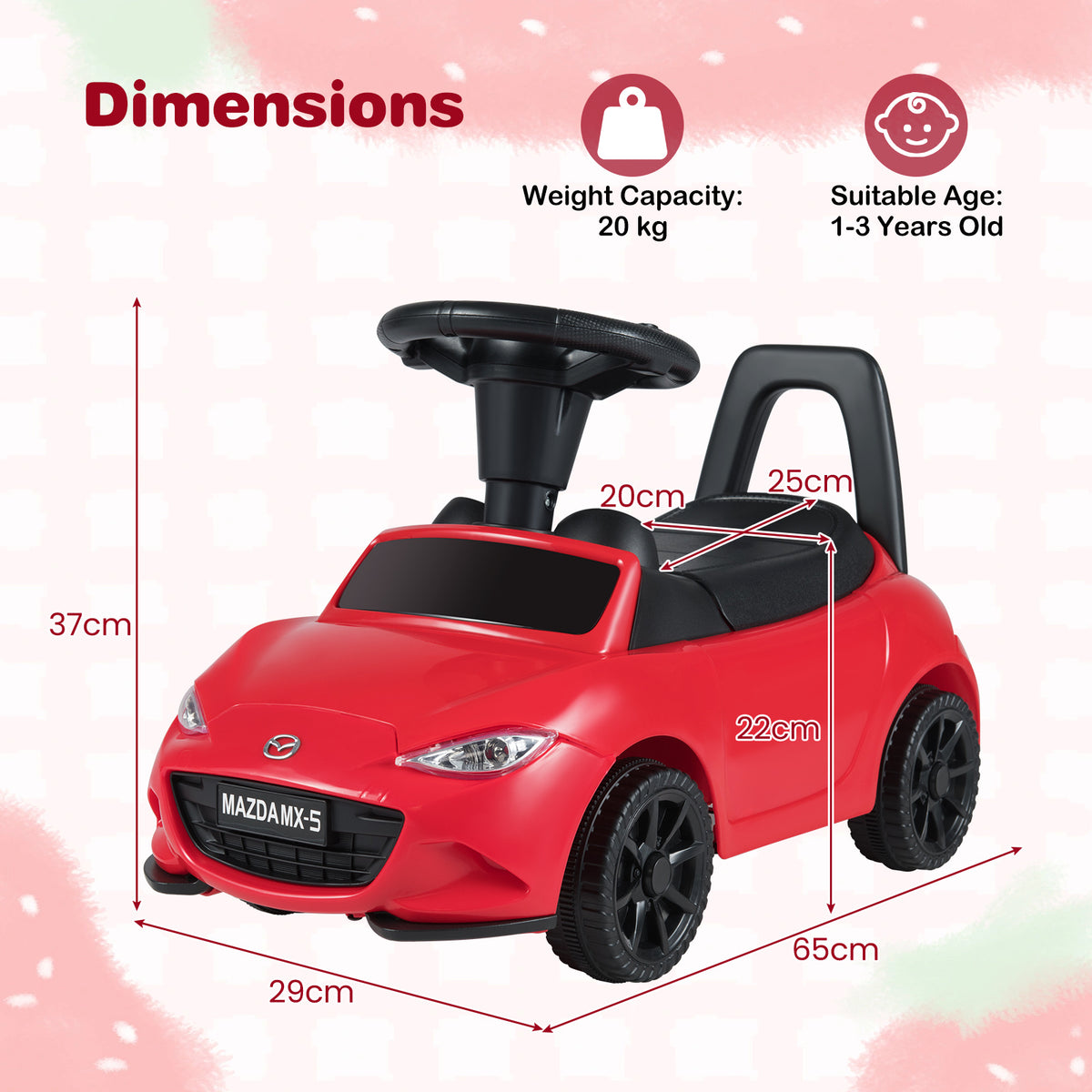 Kids Ride On Sliding Toy Mazda Licensed with Under-Seat Storage for Toddlers-Red