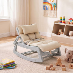 Kids Rocking Chair with Adjustable Backrest and Safety Harness for 6+ Months-Grey