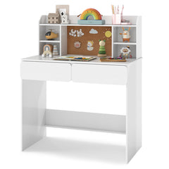 Kids Study Desk Student Writing Table with Cork Bulletin Board-off white