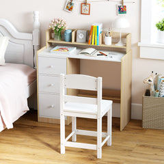 Kids Study Desk and Chair Set Wooden Children Writing Desk with Hutch-Natural