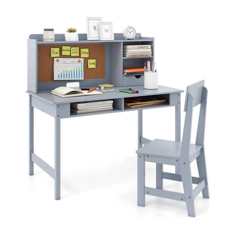 Kids Study Desk and Chair Set Wooden Students Writing Table-Grey