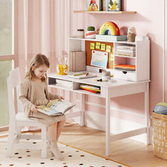 Kids Study Desk and Chair Set Wooden Students Writing Table-White