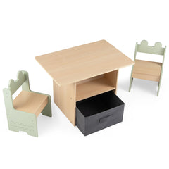 Kids Table and Chairs Set Wooden Toddler Activity Table Set with 2 Open Compartments-Green