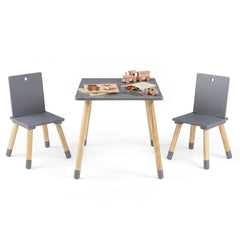 Kids Table and Chairs Set with Pine Wood Legs for Playing Learning Eating-Grey