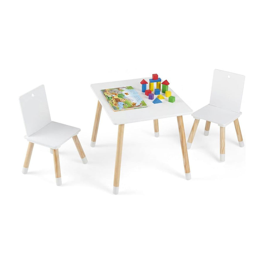 Kids Table and Chairs Set with Pine Wood Legs for Playing Learning Eating-White