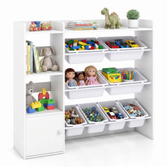 Kids Toy Storage Organizer with 8 Removable Bins and Cabinet for Toddler-White